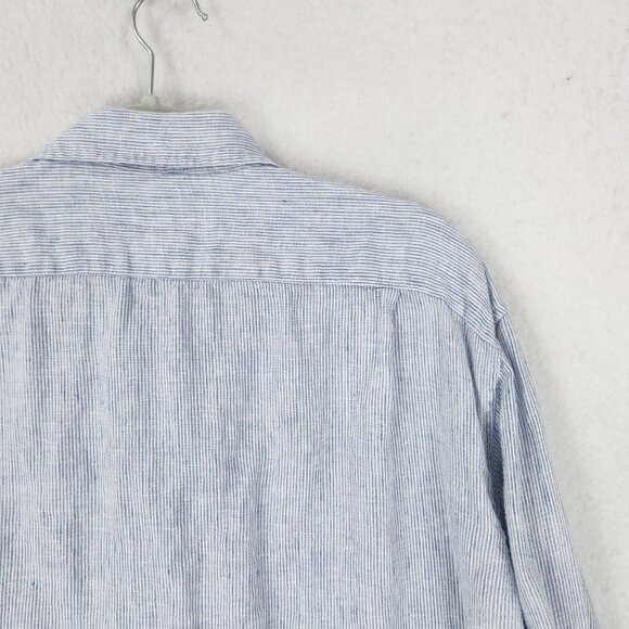J Crew Shirt Men Extra Large Blue White Stripe Linen Slim Fit Casual Long Sleeve - Picture 11 of 12